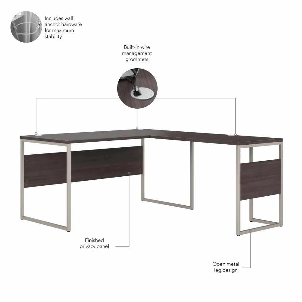 Hybrid 60W x 30D L Shaped Table Desk with Metal Legs - Image 18