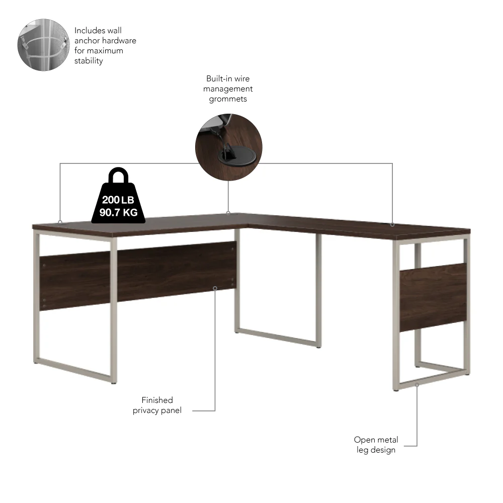 Hybrid 60W x 30D L Shaped Table Desk with Metal Legs - Image 24