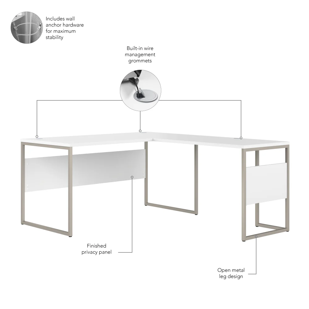 Hybrid 60W x 30D L Shaped Table Desk with Metal Legs - Image 7