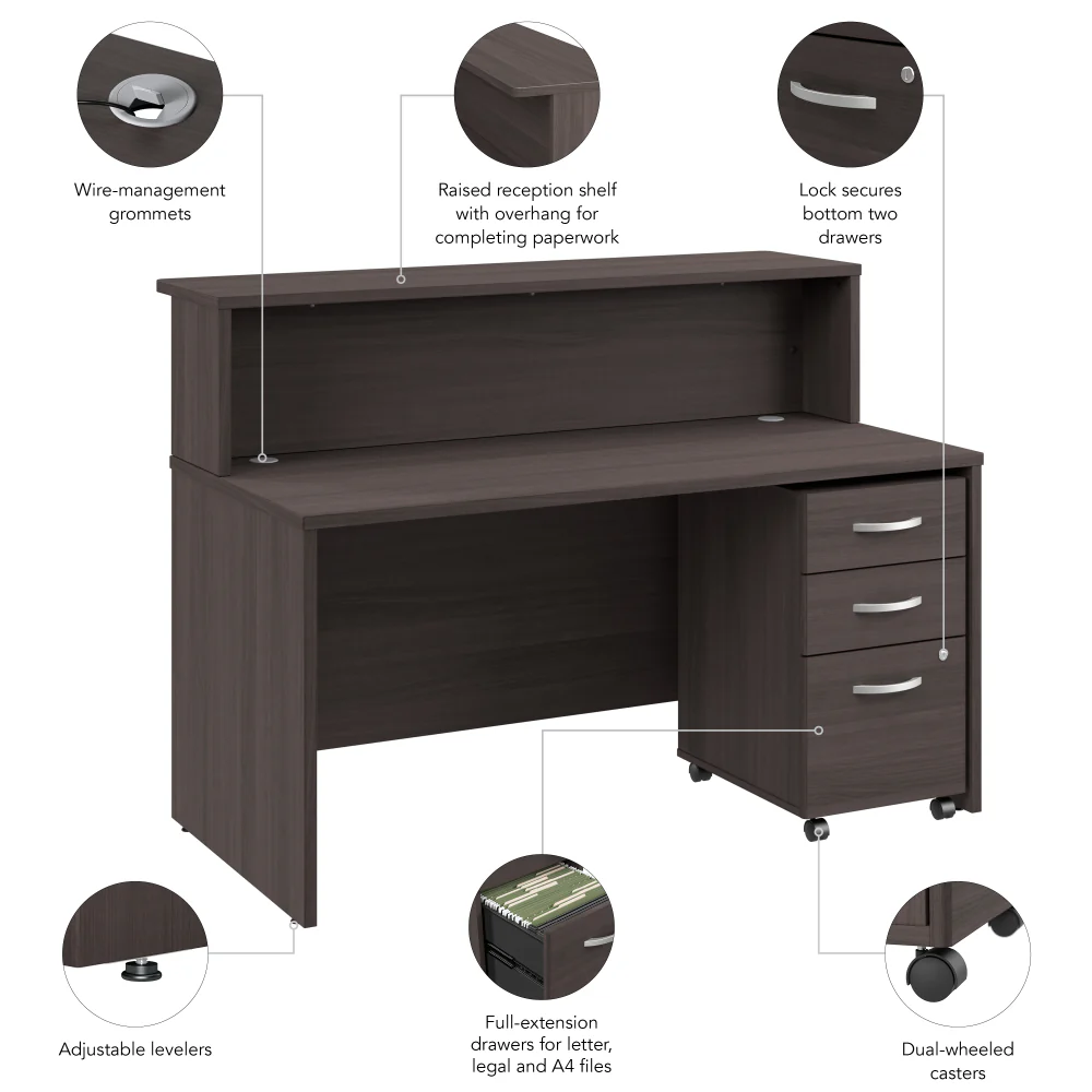 Arrive 60W x 30D Reception Desk with Shelf and Mobile File Cabinet - Image 16