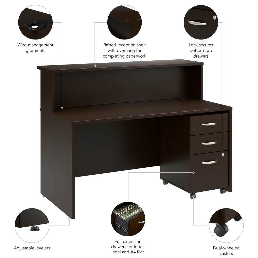 Arrive 60W x 30D Reception Desk with Shelf and Mobile File Cabinet - Image 24