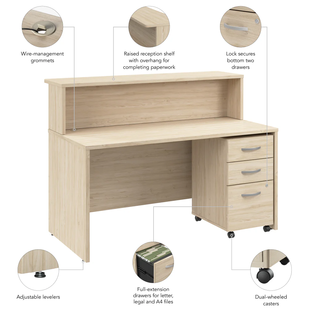 Arrive 60W x 30D Reception Desk with Shelf and Mobile File Cabinet - Image 8