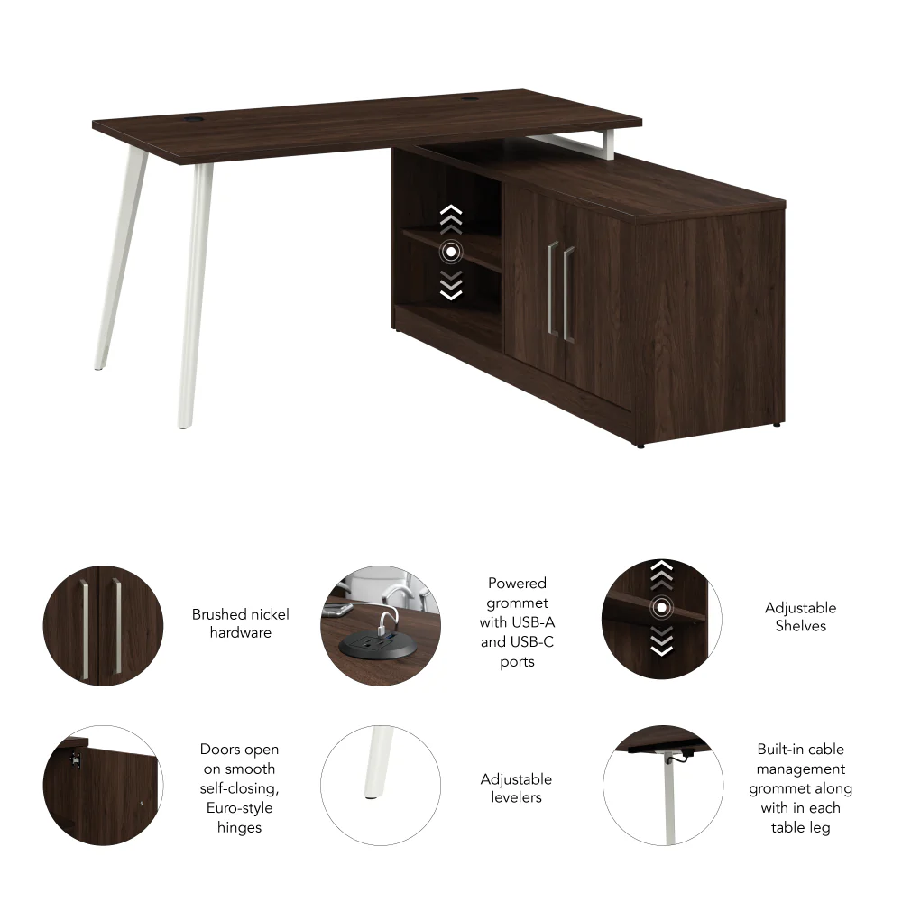 Vista 60W L Shaped Desk with Splayed Metal Legs and Low Storage Cabinet - Image 12