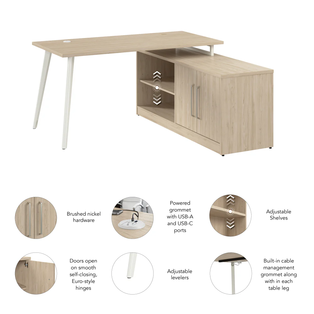 Vista 60W L Shaped Desk with Splayed Metal Legs and Low Storage Cabinet - Image 6