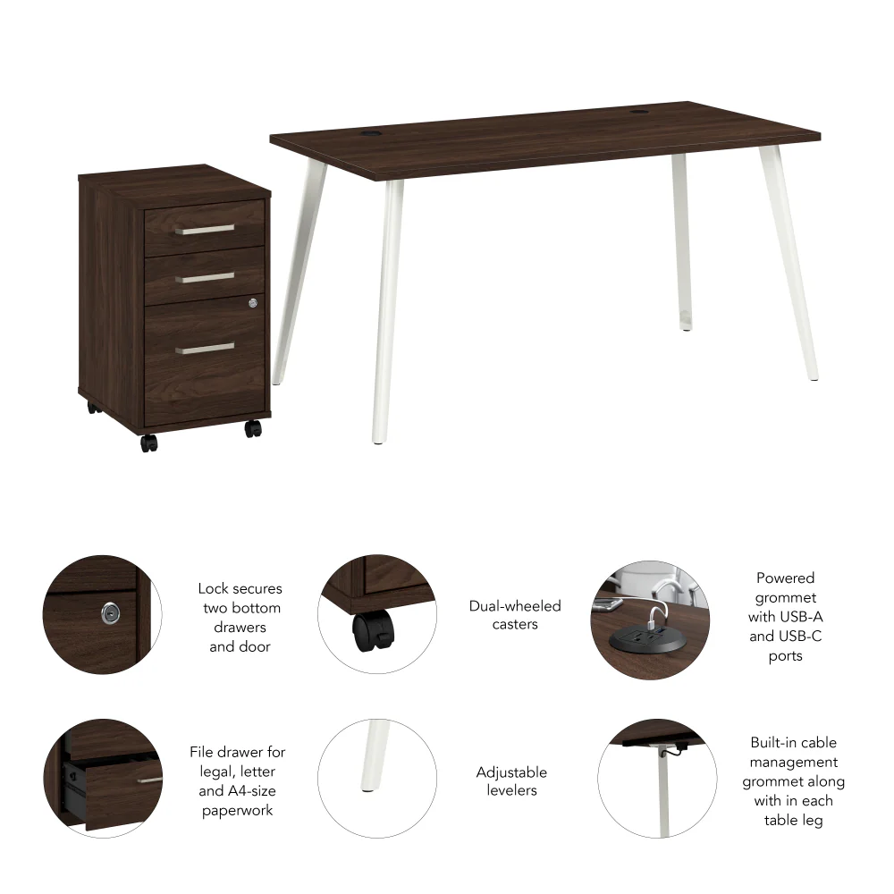 Vista 60W Desk with Splayed Metal Legs and 3 Drawer Mobile File Cabinet - Image 12