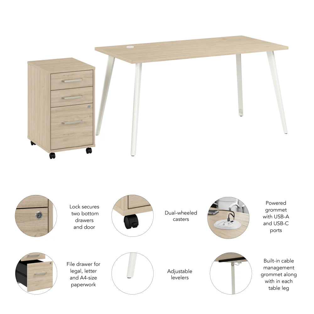 Vista 60W Desk with Splayed Metal Legs and 3 Drawer Mobile File Cabinet - Image 6