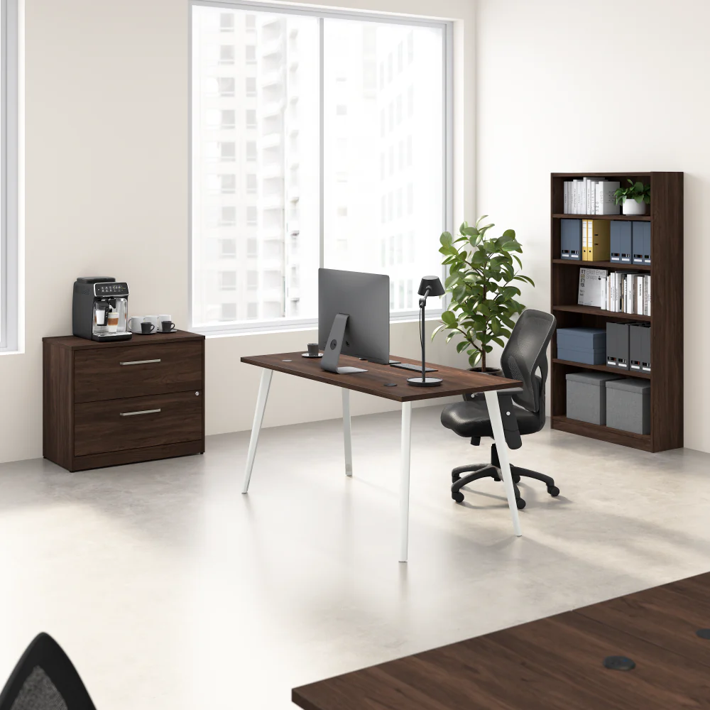 Vista 60W Desk with Splayed Metal Legs, Lateral File Cabinet, and Bookcase - Image 8