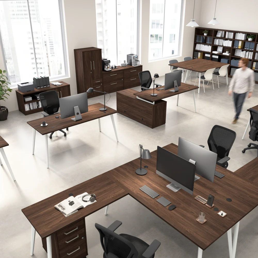 Vista 60W Desk with Splayed Metal Legs, Lateral File Cabinet, and Bookcase - Image 9