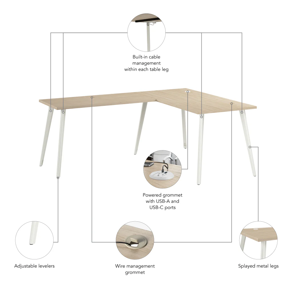 Vista 60W x 30D L Shaped Desk with Splayed Metal Legs - Image 12