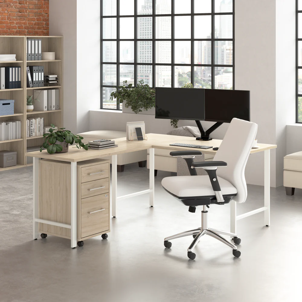 Hustle 60W x 30D L Shaped Computer Desk with 3 Drawer Mobile File Cabinet - Image 10