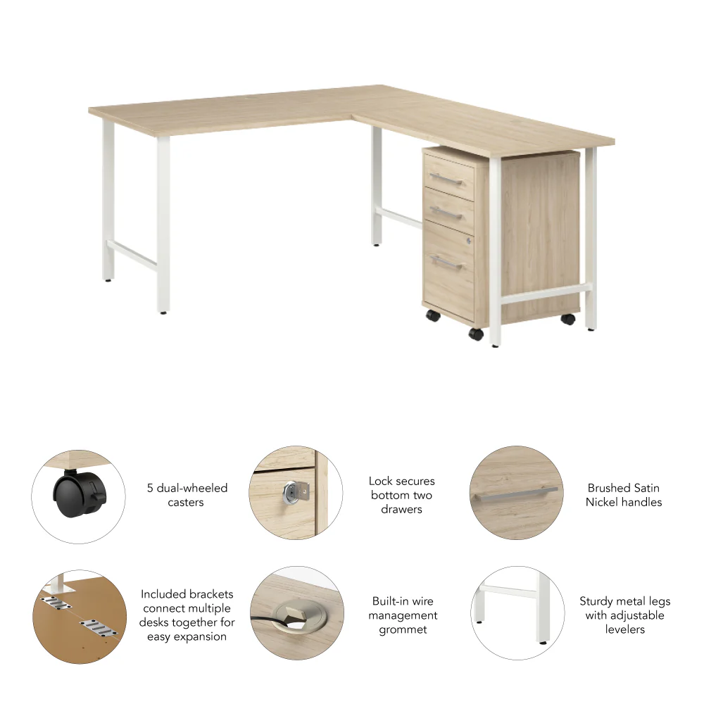 Hustle 60W x 30D L Shaped Computer Desk with 3 Drawer Mobile File Cabinet - Image 12