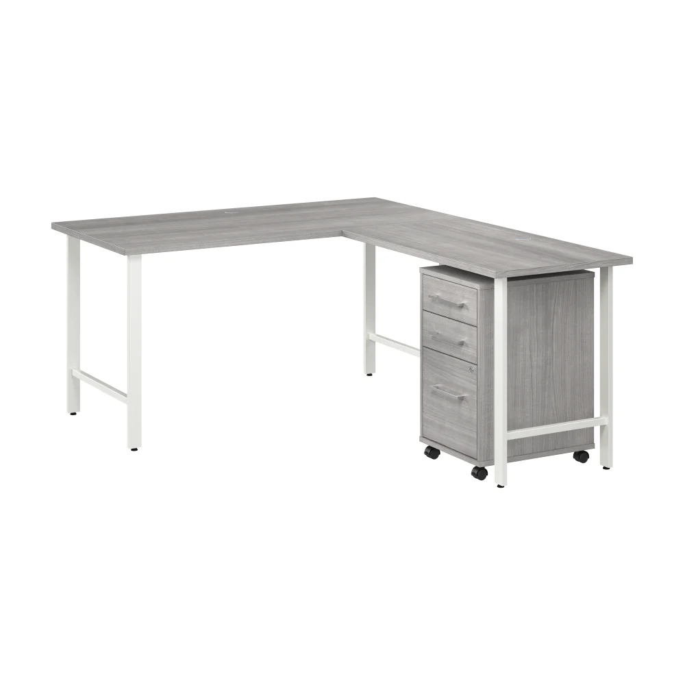 Hustle 60W x 30D L Shaped Computer Desk with 3 Drawer Mobile File Cabinet - Image 5