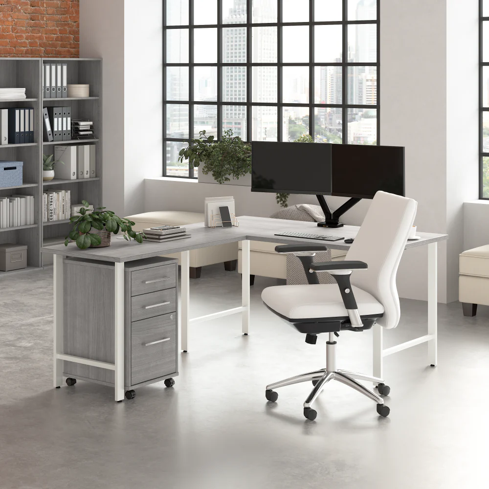 Hustle 60W x 30D L Shaped Computer Desk with 3 Drawer Mobile File Cabinet - Image 6