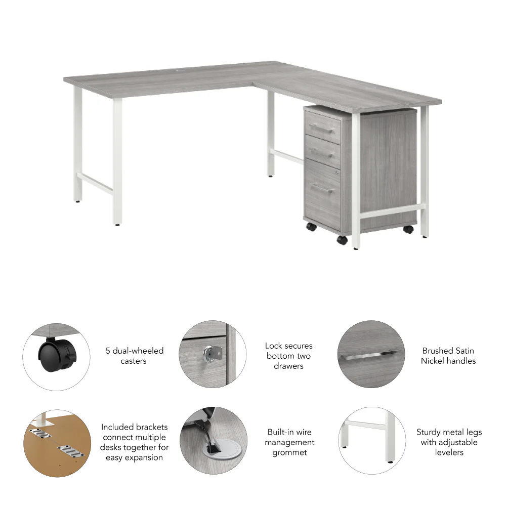 Hustle 60W x 30D L Shaped Computer Desk with 3 Drawer Mobile File Cabinet - Image 8