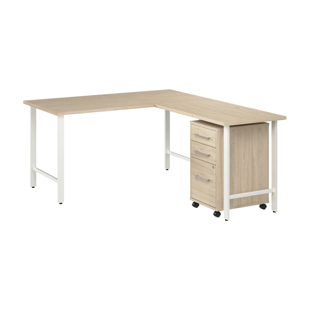 Hustle 60W x 30D L Shaped Computer Desk with 3 Drawer Mobile File Cabinet - Image 9