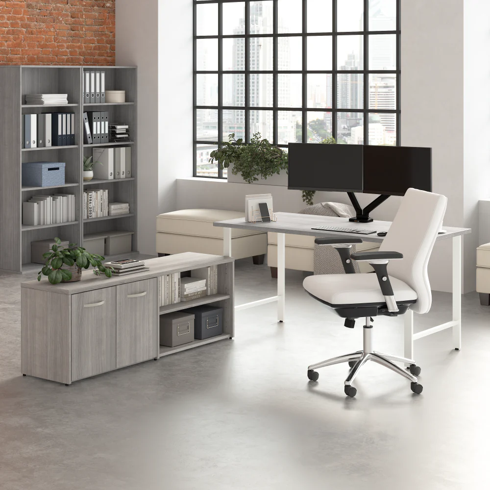 Hustle 60W x 30D Computer Desk and Low Storage Cabinet with Doors and Shelves - Image 10