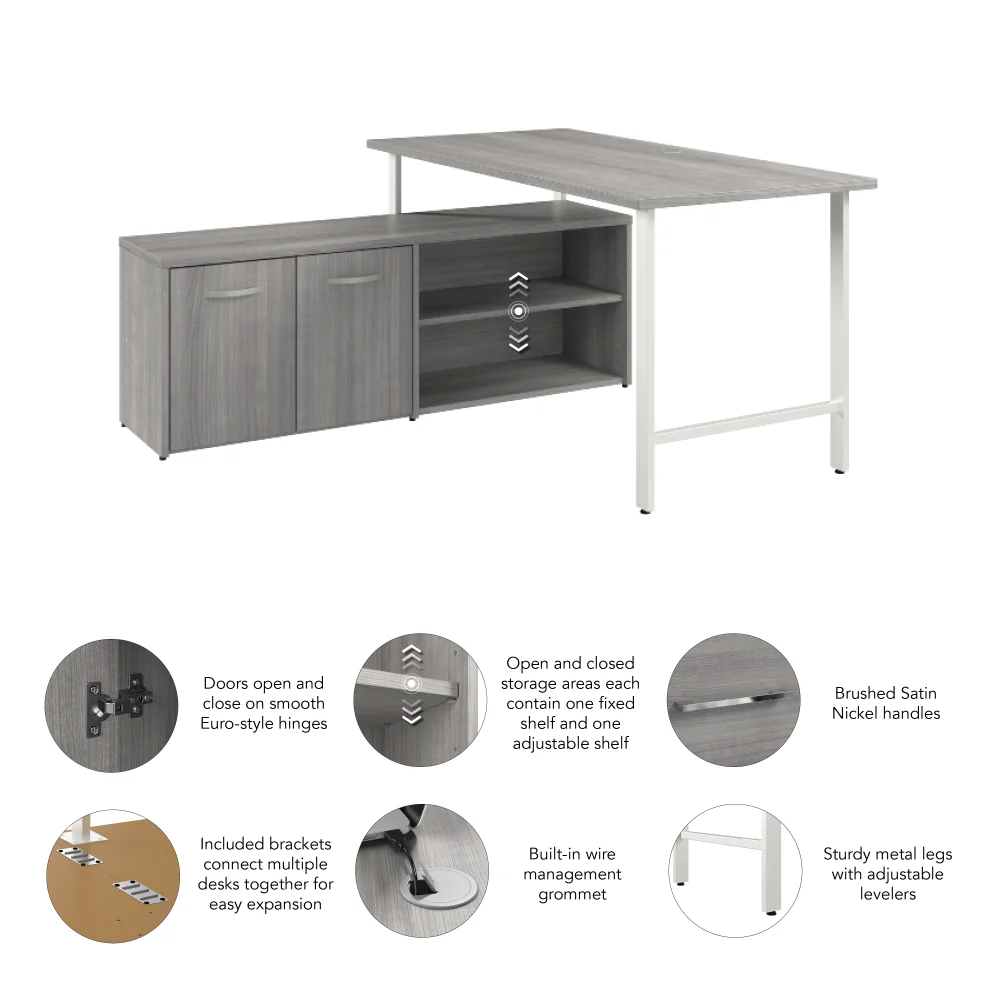 Hustle 60W x 30D Computer Desk and Low Storage Cabinet with Doors and Shelves - Image 12