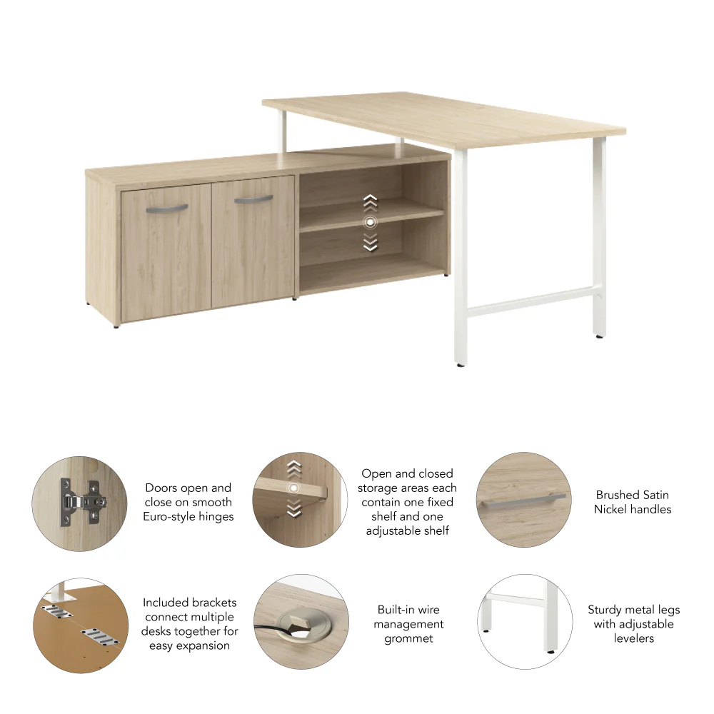 Hustle 60W x 30D Computer Desk and Low Storage Cabinet with Doors and Shelves - Image 4