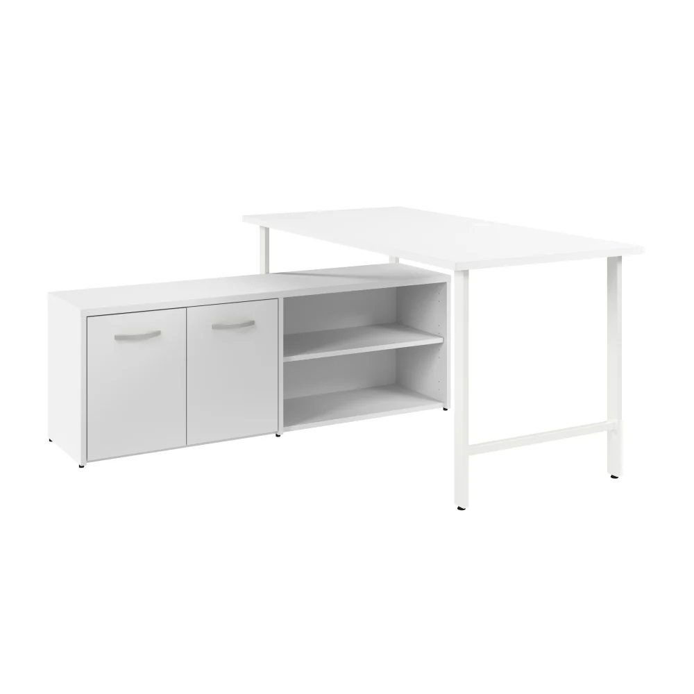 Hustle 60W x 30D Computer Desk and Low Storage Cabinet with Doors and Shelves - Image 5