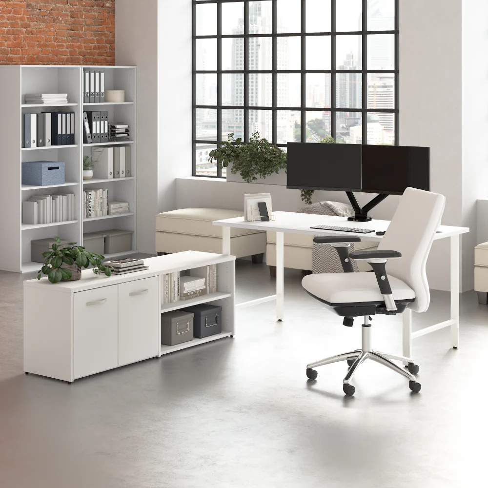 Hustle 60W x 30D Computer Desk and Low Storage Cabinet with Doors and Shelves - Image 6