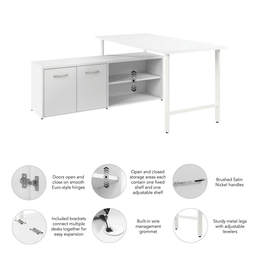 Hustle 60W x 30D Computer Desk and Low Storage Cabinet with Doors and Shelves - Image 8