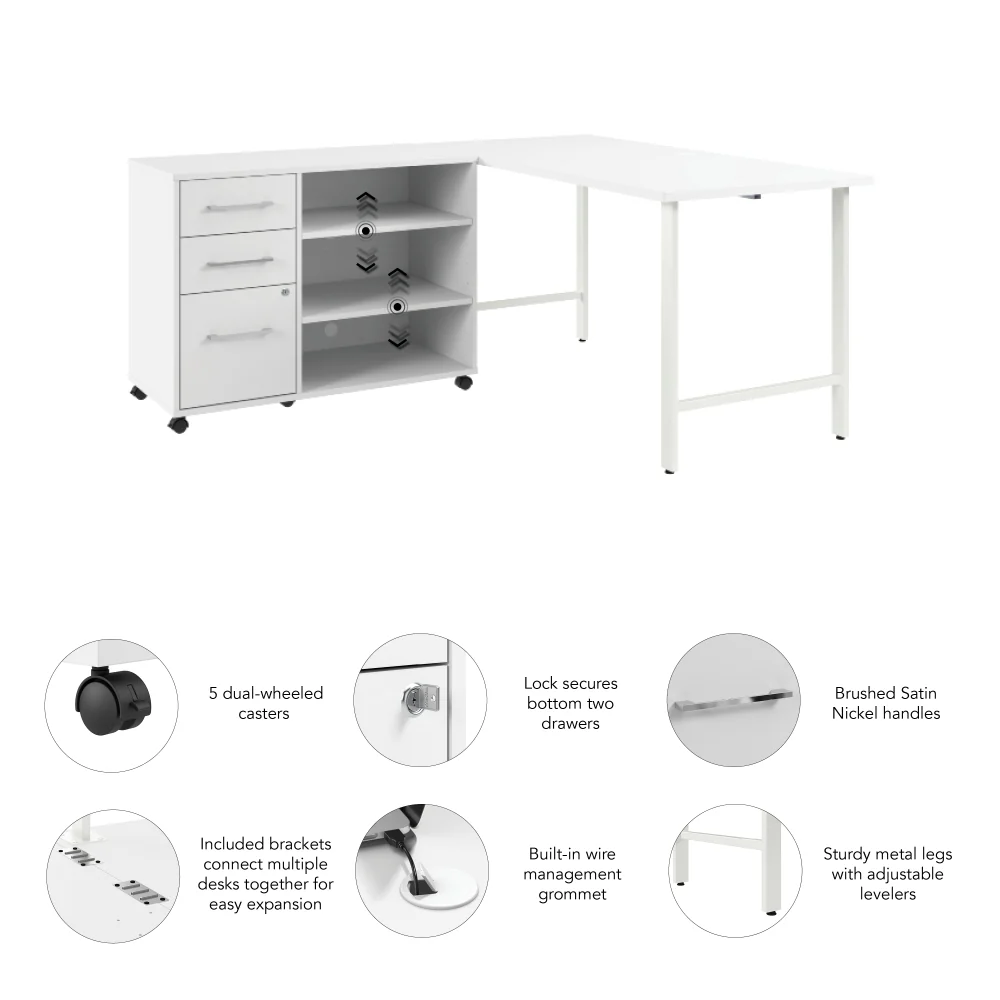Hustle 60W x 30D Computer Desk and Storage Cabinet with Drawers and Shelves - Image 12