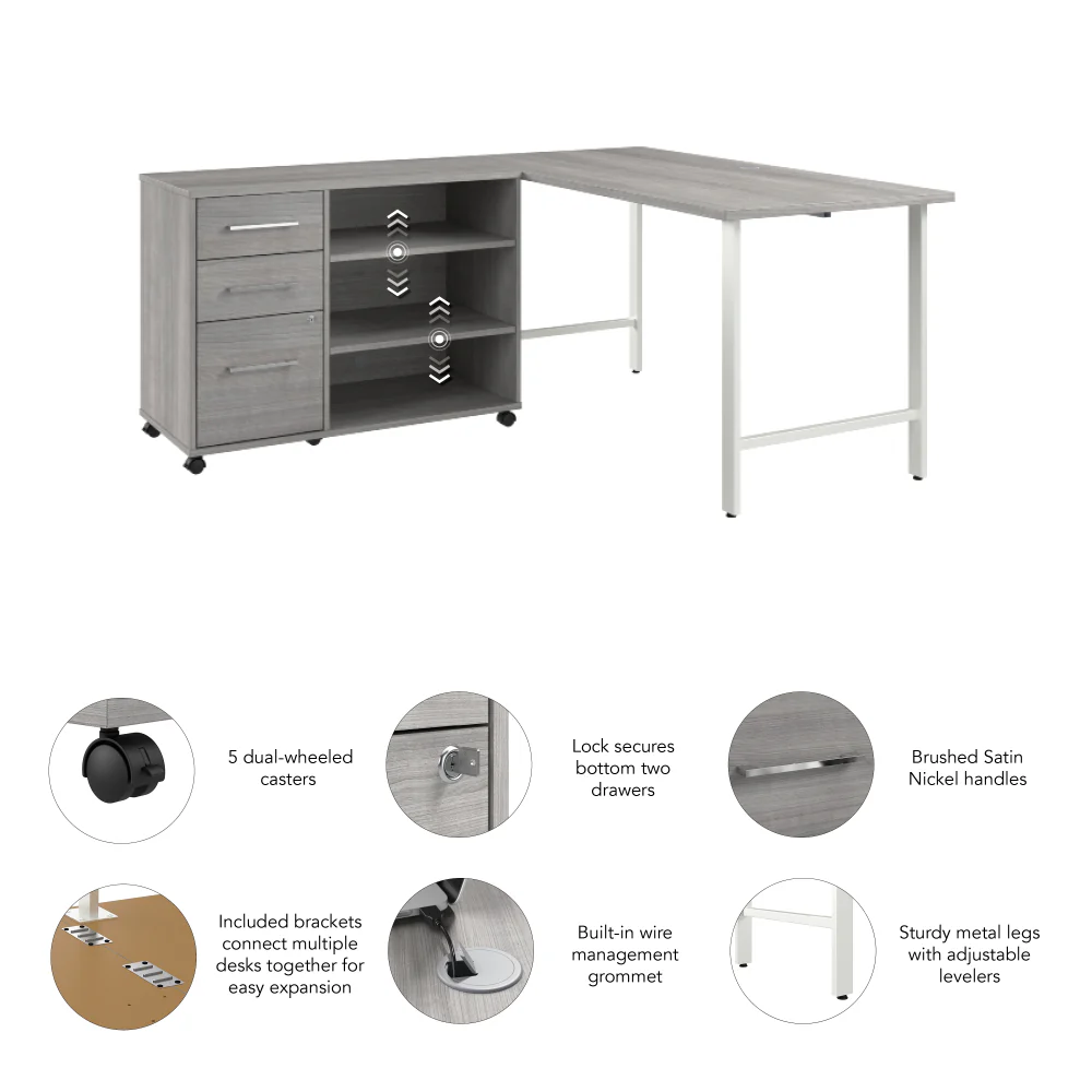 Hustle 60W x 30D Computer Desk and Storage Cabinet with Drawers and Shelves - Image 4