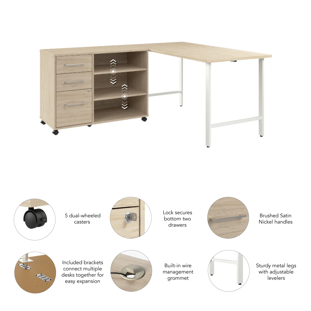 Hustle 60W x 30D Computer Desk and Storage Cabinet with Drawers and Shelves - Image 8