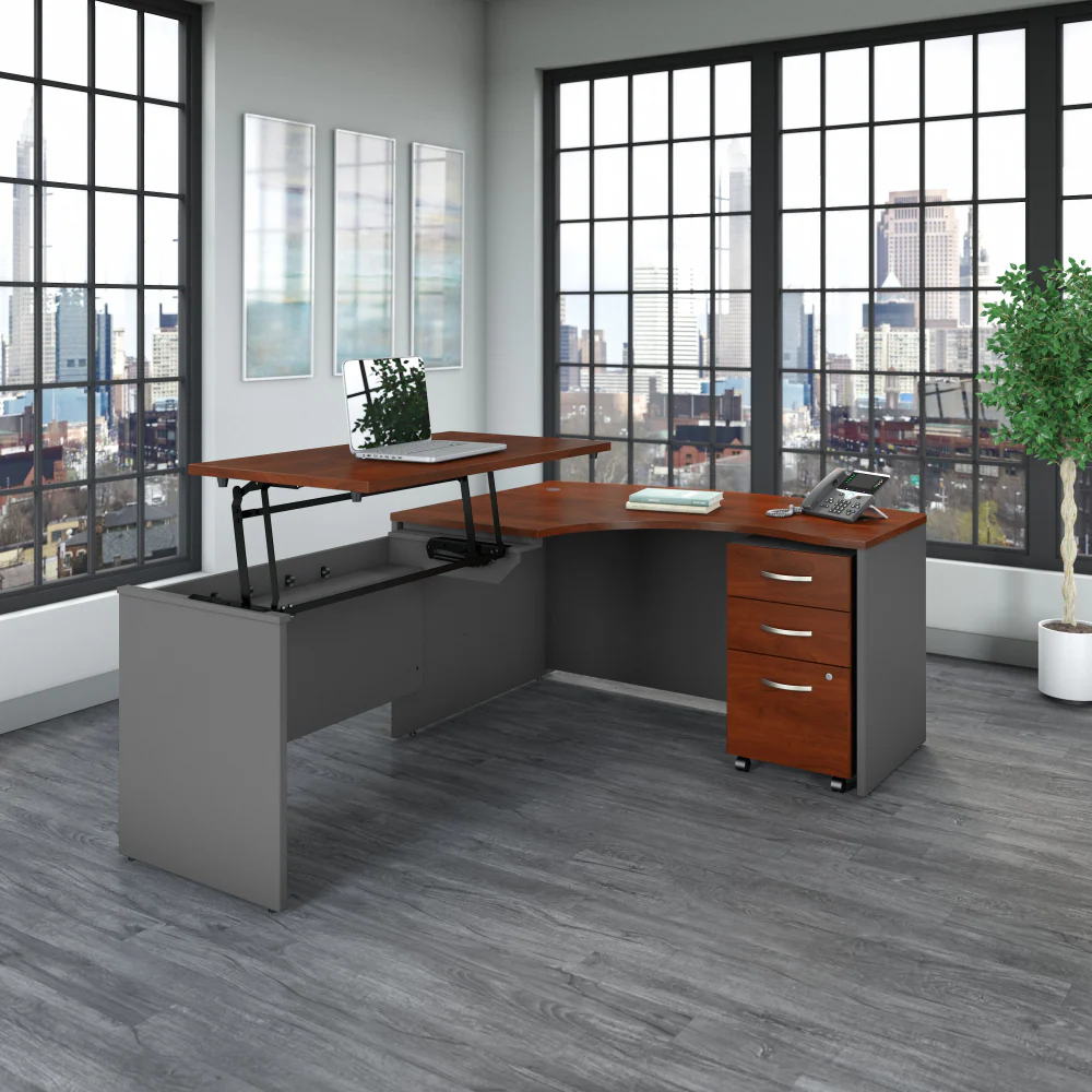 Series C 60W x 43D Left Hand 3 Position Sit to Stand L Shaped Desk with Mobile File Cabinet - Image 10
