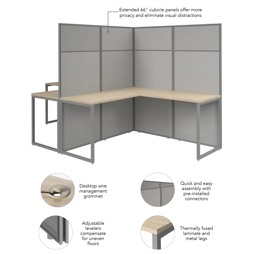 Easy Office 60W 2 Person L Shaped Cubicle Desk Workstation with 66H Panels - Image 11