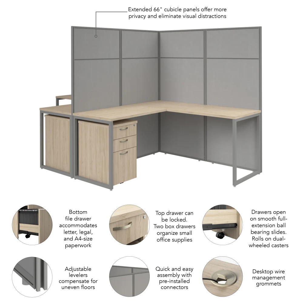 Easy Office 60-inch 2 Person L Shaped Cubicle Desk with Drawers and Tall Panels - Image 7