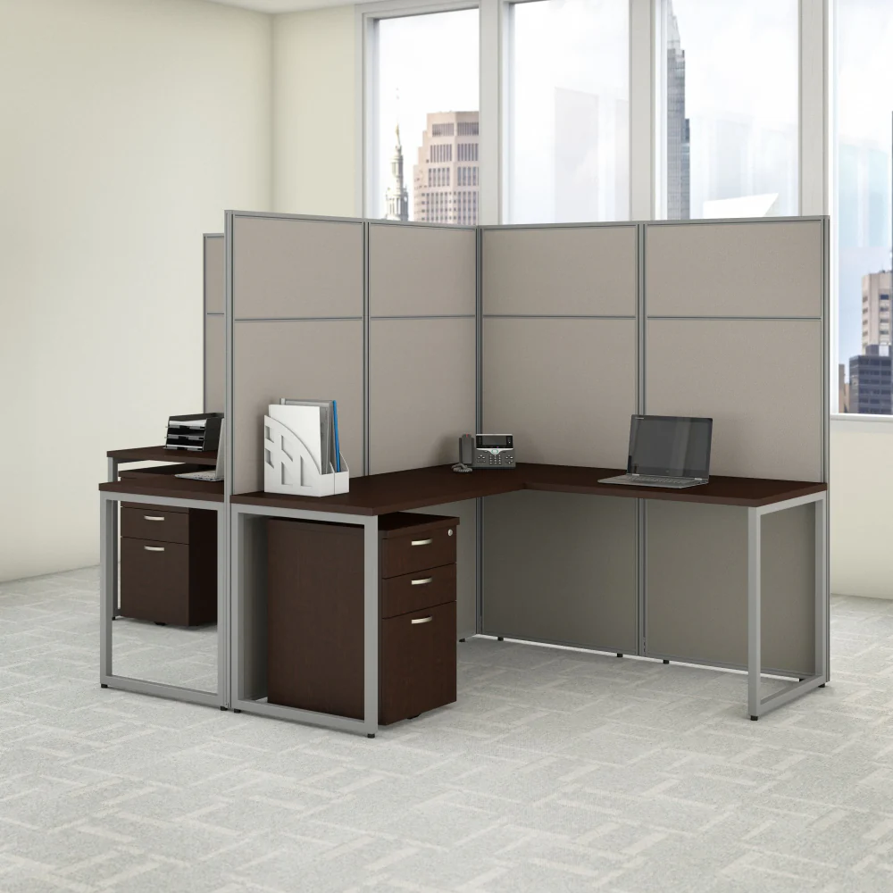 Easy Office 60-inch 2 Person L Shaped Cubicle Desk with Drawers and Tall Panels - Image 9