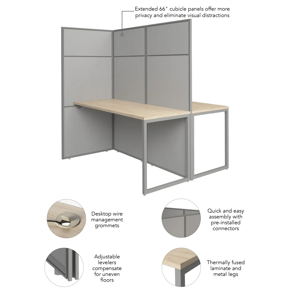 Easy Office 60W 2 Person Cubicle Desk Workstation with 66H Panels - Image 15