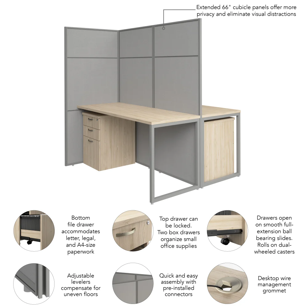 Easy Office 60W 2 Person Cubicle Desk with File Cabinets and 66H Panels - Image 14