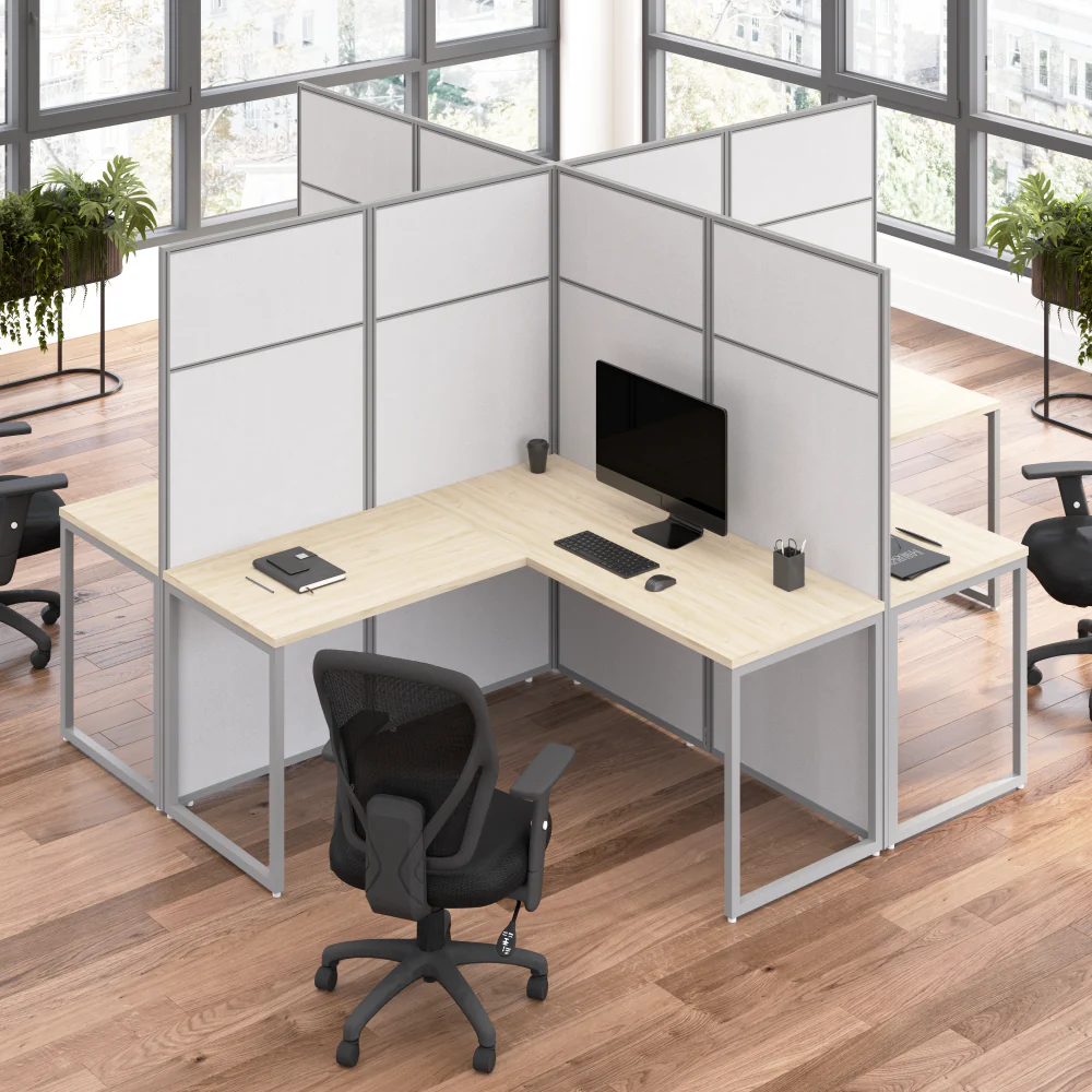 Easy Office 60W 4 Person L Shaped Cubicle Desk Workstation with 66H Panels - Image 11