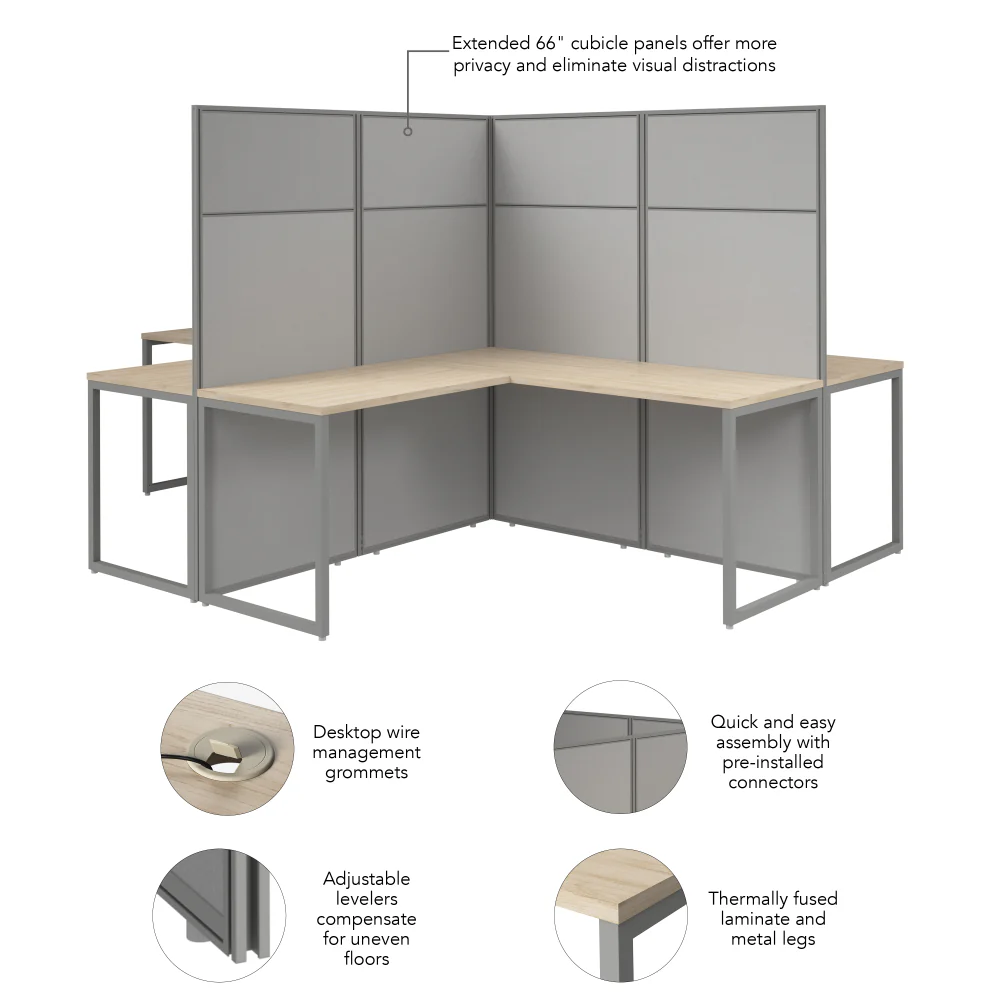 Easy Office 60W 4 Person L Shaped Cubicle Desk Workstation with 66H Panels - Image 15