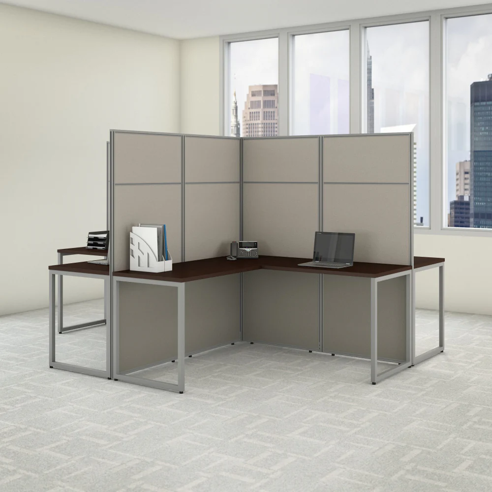 Easy Office 60W 4 Person L Shaped Cubicle Desk Workstation with 66H Panels - Image 7