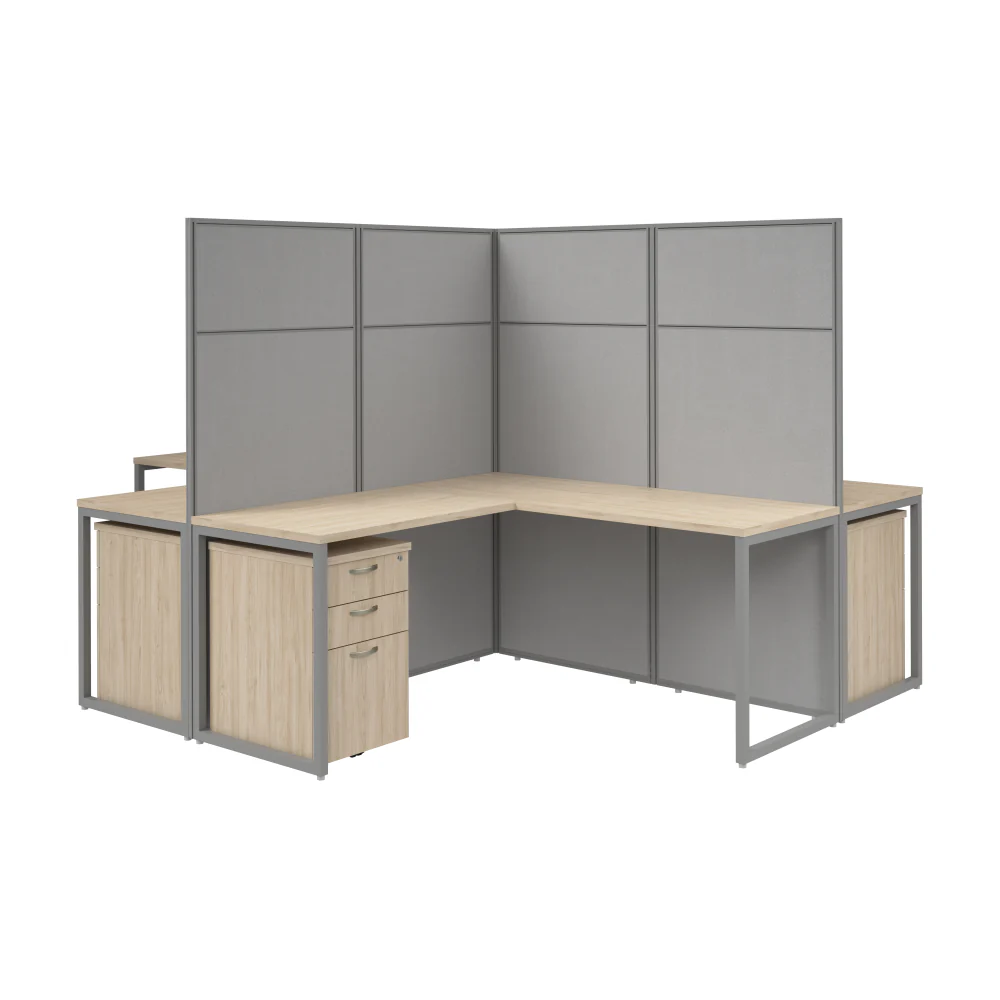 Easy Office 60W 4 Person L Shaped Cubicle Desk with Drawers and 66H Panels - Image 13