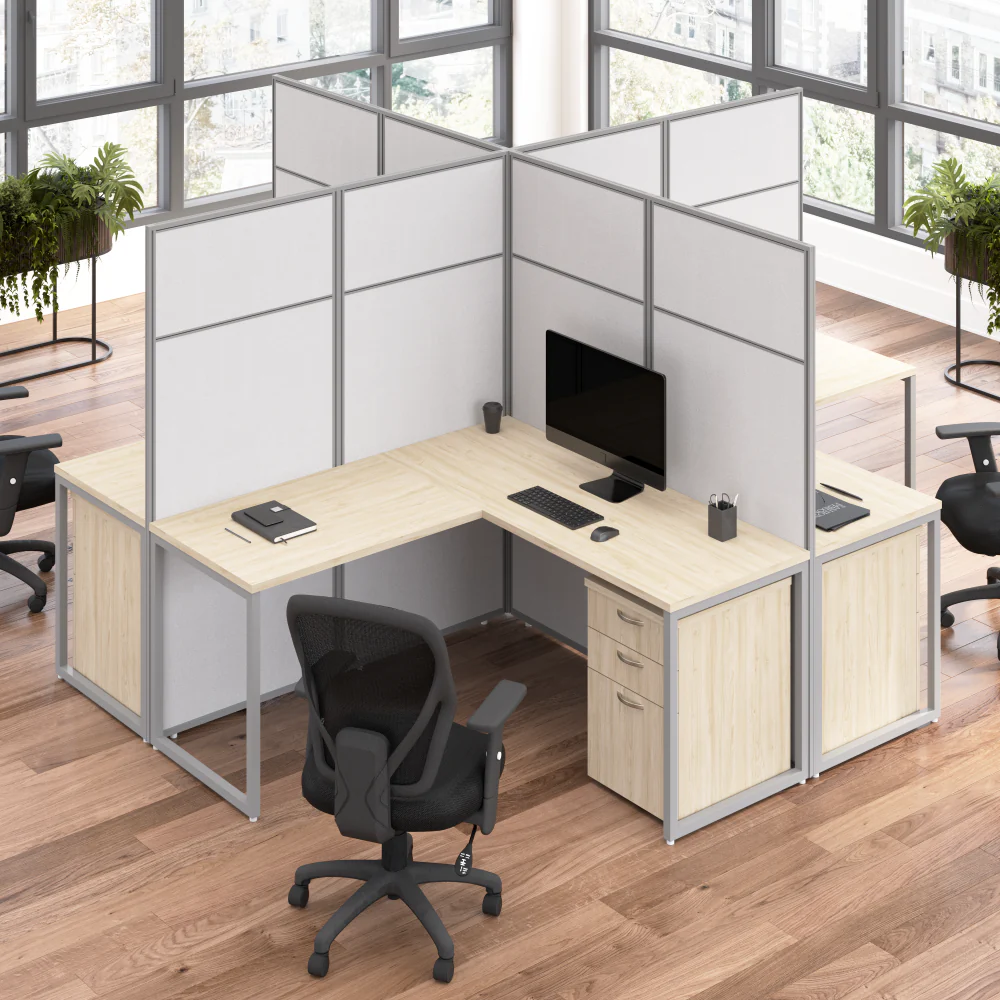 Easy Office 60W 4 Person L Shaped Cubicle Desk with Drawers and 66H Panels - Image 14