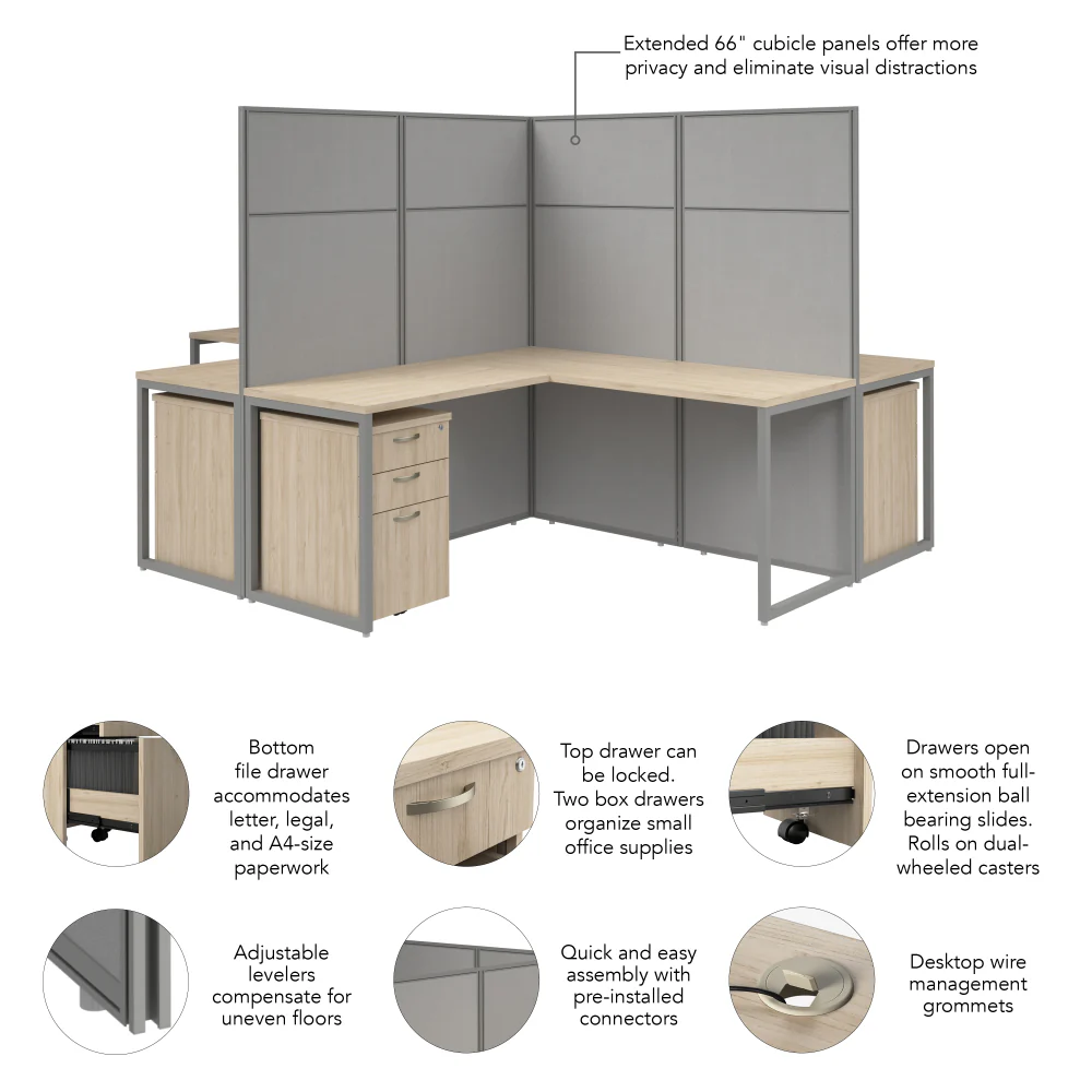 Easy Office 60W 4 Person L Shaped Cubicle Desk with Drawers and 66H Panels - Image 19