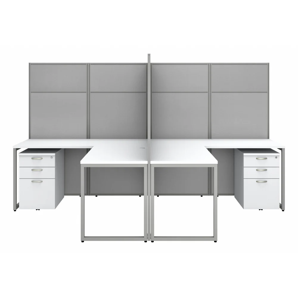 Easy Office 60W 4 Person L Shaped Cubicle Desk with Drawers and 66H Panels - Image 3