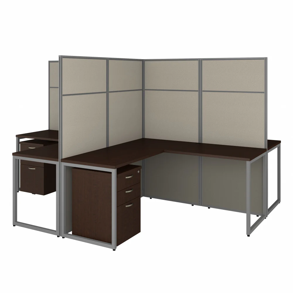 Easy Office 60W 4 Person L Shaped Cubicle Desk with Drawers and 66H Panels - Image 7