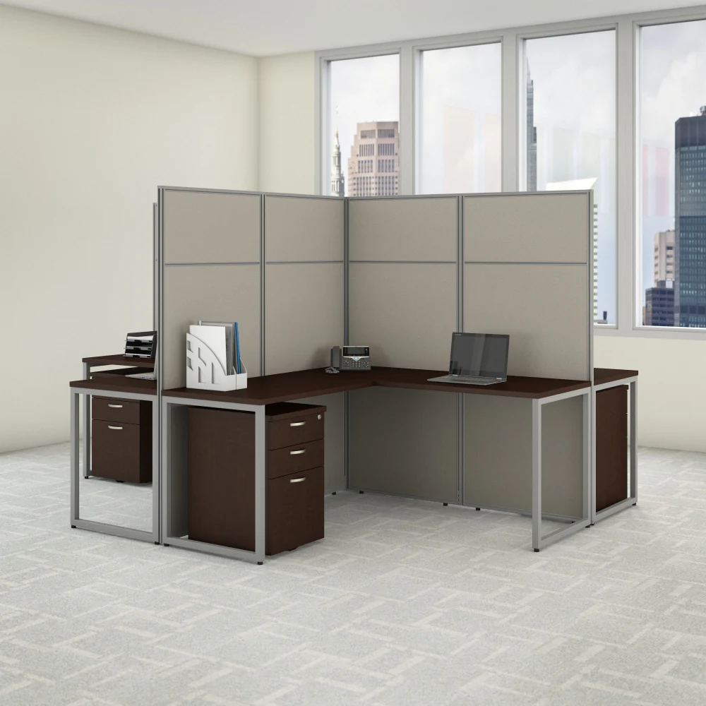 Easy Office 60W 4 Person L Shaped Cubicle Desk with Drawers and 66H Panels - Image 8