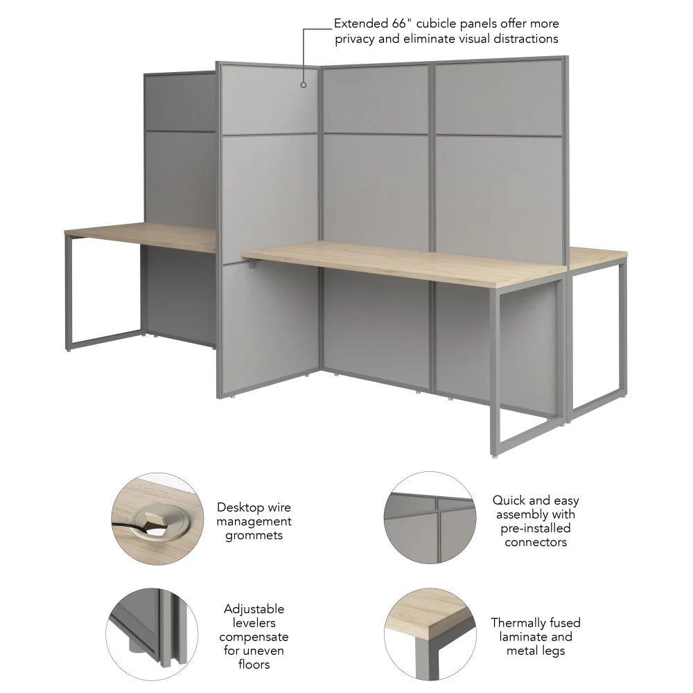 Easy Office 60-inch 4 Person Cubicle Desk with Tall Panels - Image 6