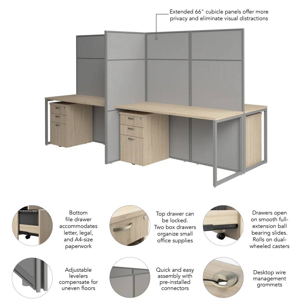 Easy Office 60W 4 Person Cubicle Desk with File Cabinets and 66H Panels - Image 13