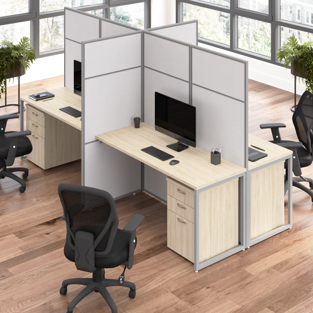 Easy Office 60W 4 Person Cubicle Desk with File Cabinets and 66H Panels - Image 8