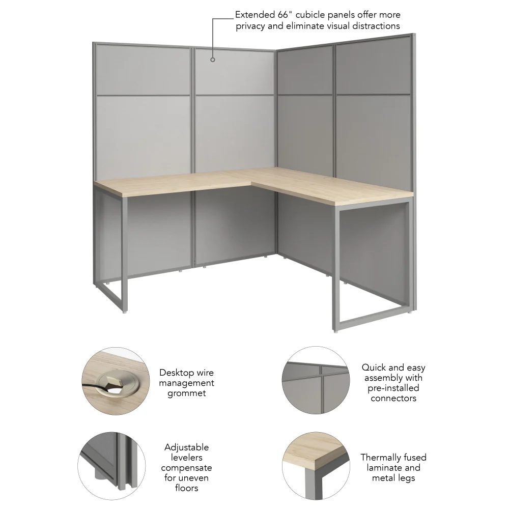 Easy Office 60W L Shaped Cubicle Desk Workstation with 66H Panels - Image 11