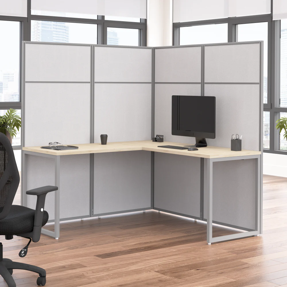 Easy Office 60W L Shaped Cubicle Desk Workstation with 66H Panels - Image 7