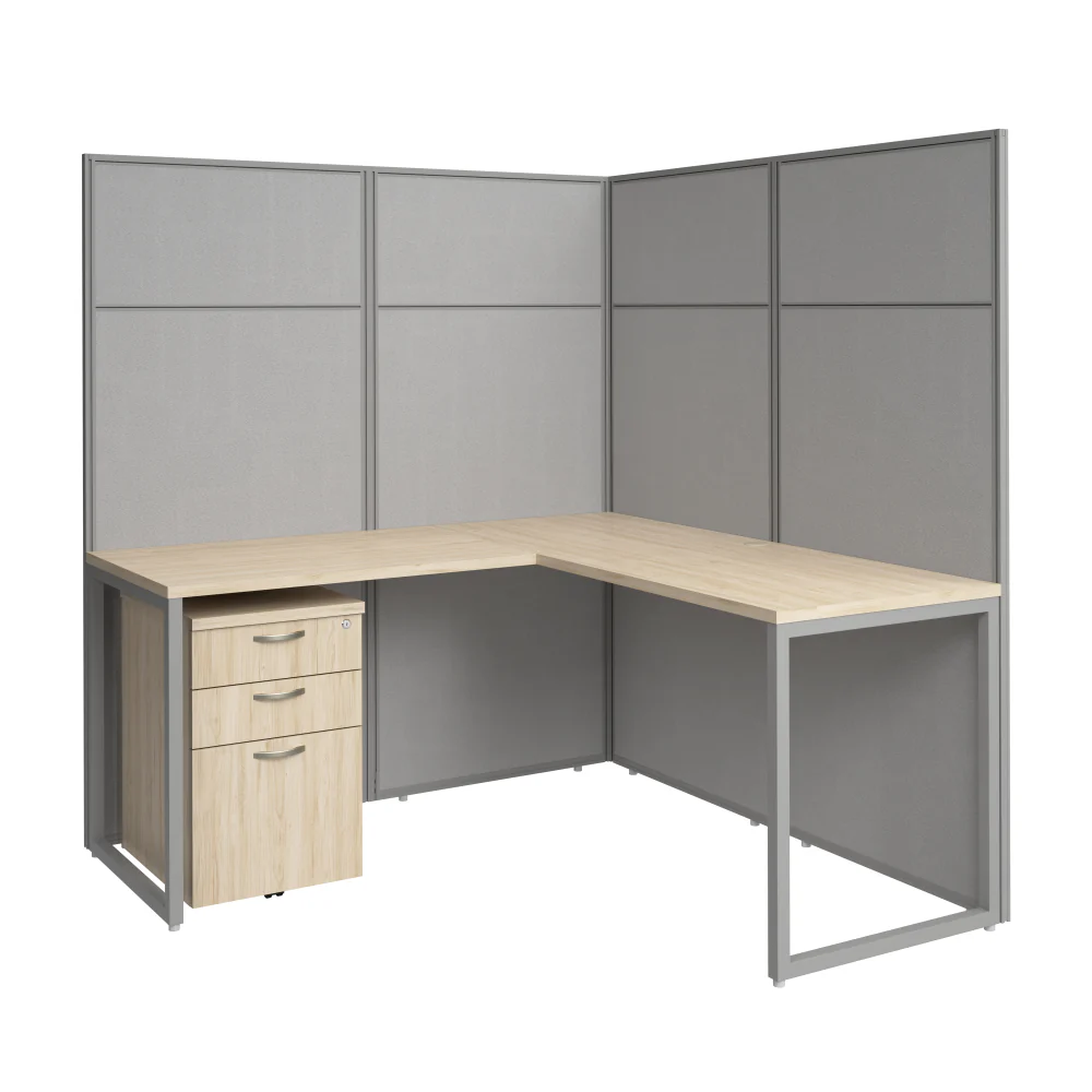 Easy Office 60W L Shaped Cubicle Desk with File Cabinet and 66H Panels - Image 14