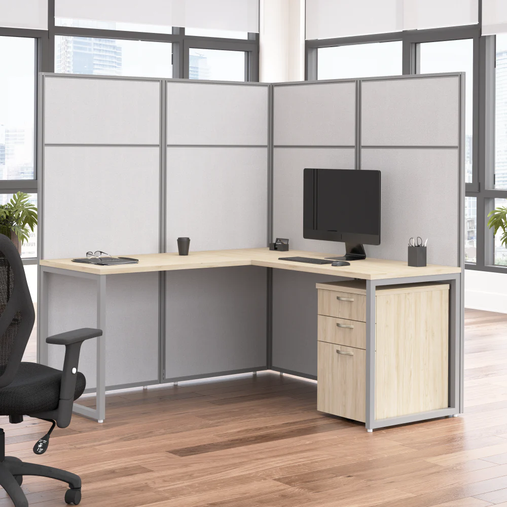 Easy Office 60W L Shaped Cubicle Desk with File Cabinet and 66H Panels - Image 15
